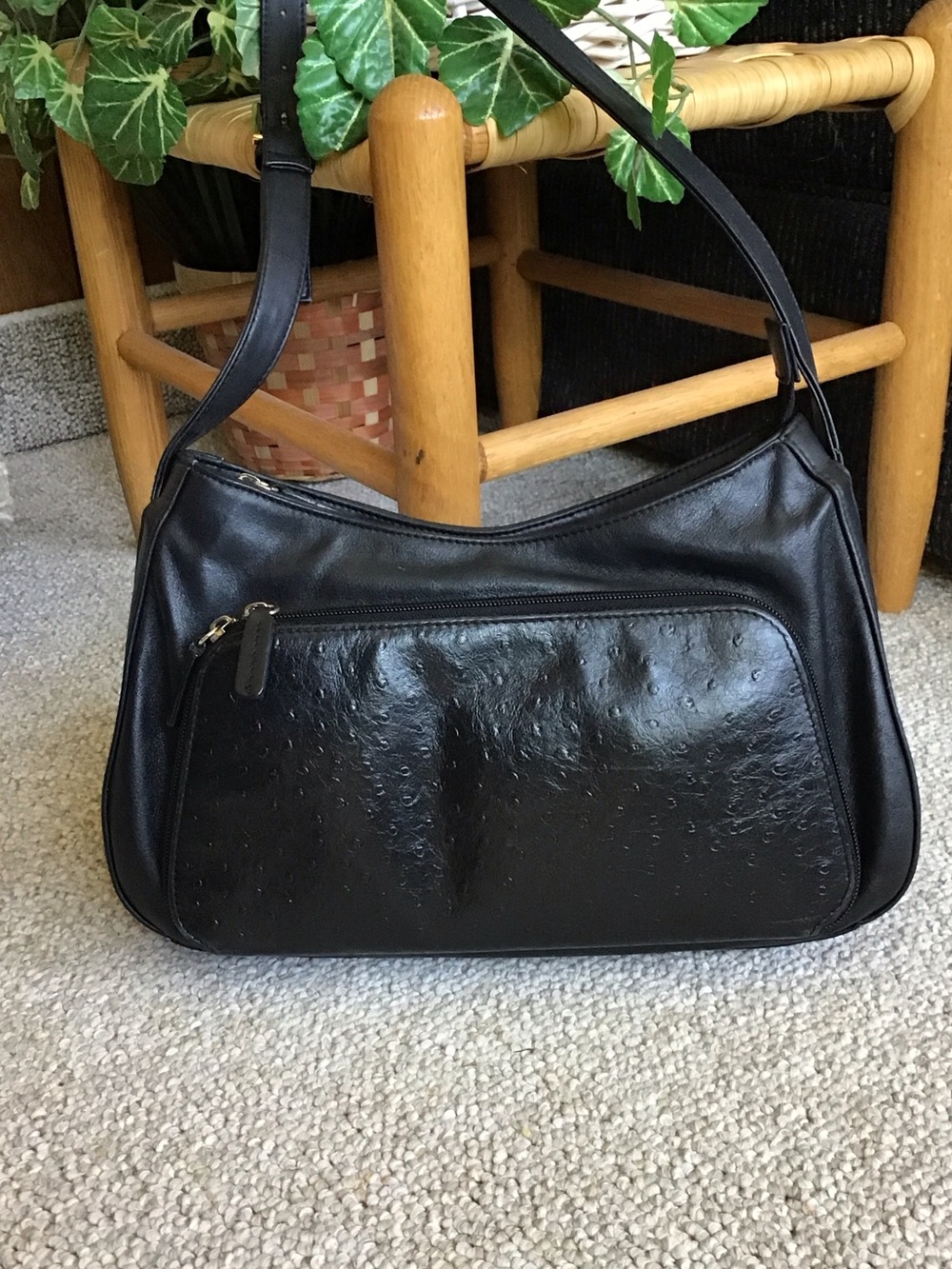 Giani Bernini Black Shoulder Bag with Front Zip Pocket
